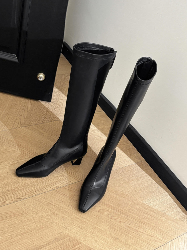 Karin Luna In Stock In Stock  Square Toe Chunky Heel Korean Style Elegant Long Boots
