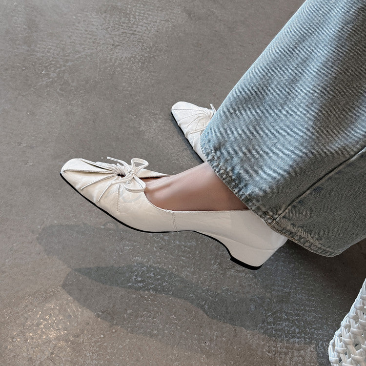 Karin Luna French Style Wrinkled Square Toe Height-Increasing Flats