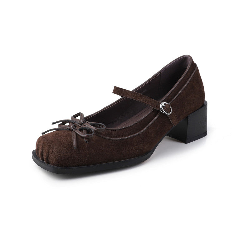 Karin Luna In Stock Spot Goods   One-strap Bowknot Square Toe Chunky Heel Mary Jane Shoes