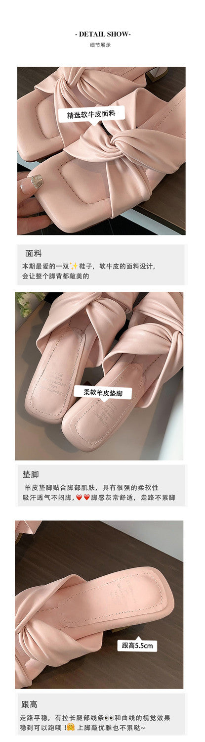 Karin Luna In Stock Spot Goods   Absolutely amazing4Color Cross Strap Thick Heel Square Toe Soft Slippers
