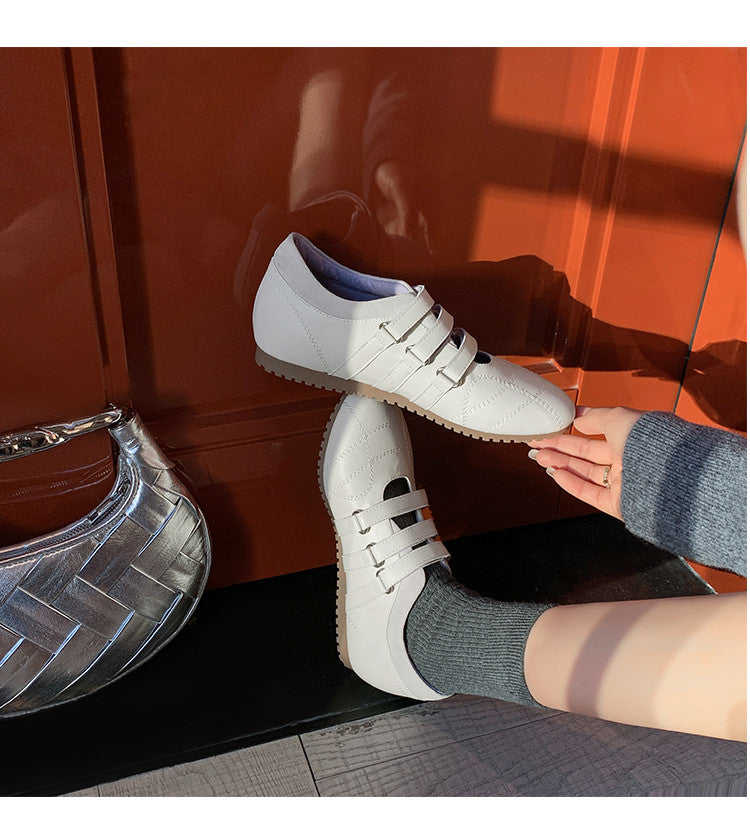 Karin Luna Casual Shoes Series~  In Stock In Stock Magic Tape Round Toe Internal Height Increase Single Strap Flats