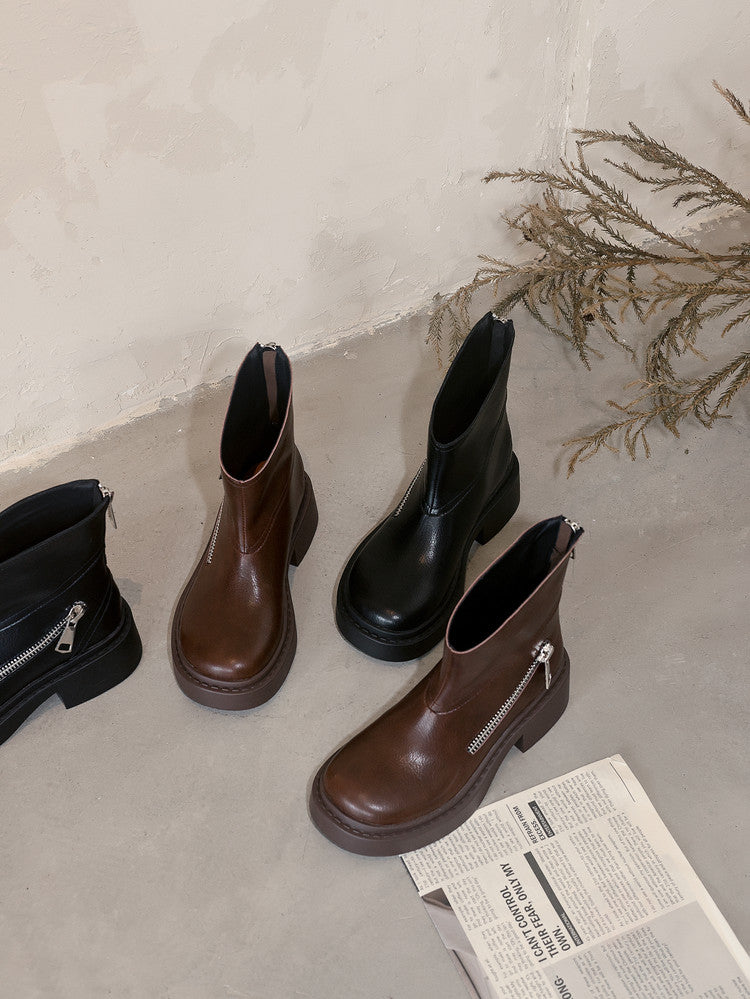 Karin Luna Niche Diagonal Zipper Basic Thick Sole Short Boots