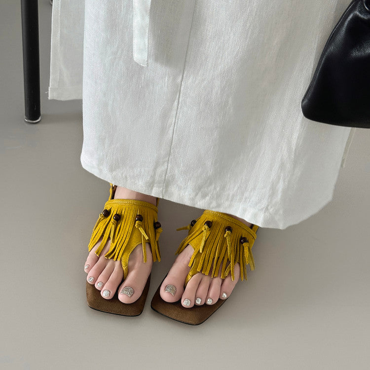 Karin Luna  Tassel Series~Spot Goods  In-stock Clip-toe Square Toe Sandals