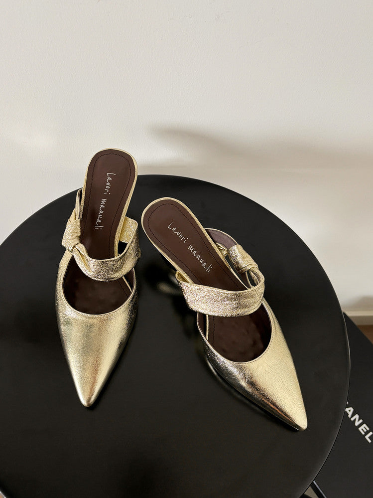 Karin Luna In Stock Spot Goods  Pointed Toe Irregular Heel Elegant Retro Strap Slippers
