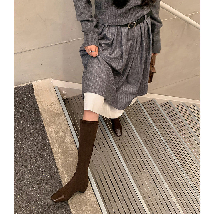 Karin Luna In Stock In Stock Patchwork Long Boots Elegant Versatile