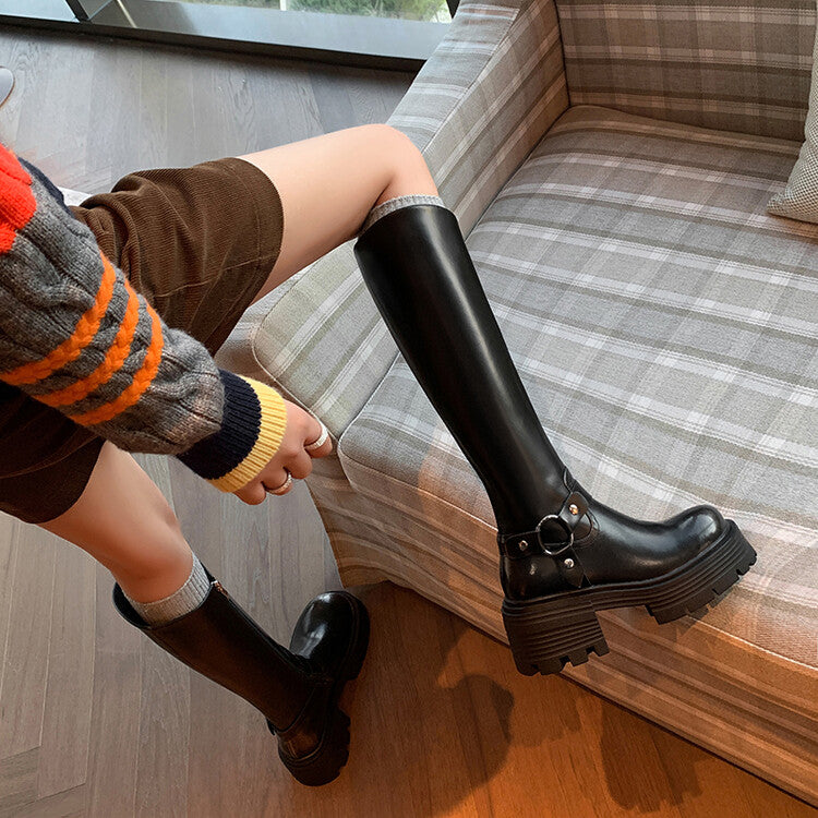 Karin Luna In Stock In Stock Slimming Diagonal Cut Tube Top  Best-selling in stock Retro Metal Buckle Thick-Soled Long Boots