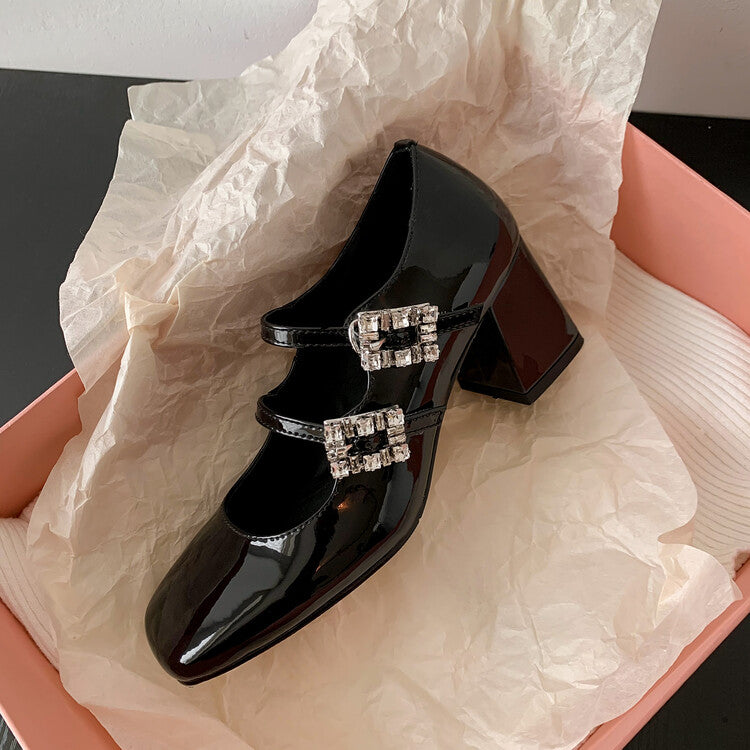 Karin Luna In Stock In stock   The heroine Ao~Square Toe High Heel One Strap Popular Rhinestone Mary Jane Shoes