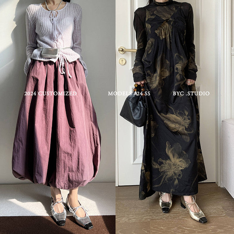 Karin Luna In Stock Spot Goods  Retro Sweet Bowknot Granny Wrinkled Single Shoes
