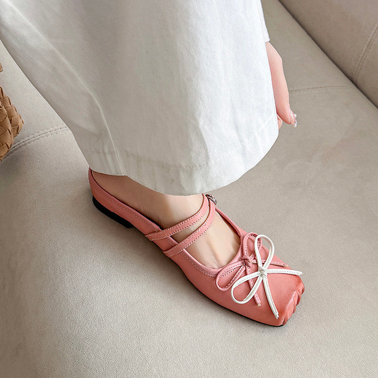 Karin Luna In Stock In Stock   Summer New Sweet Bowknot Color Block Square Toe Height-Increasing Slippers