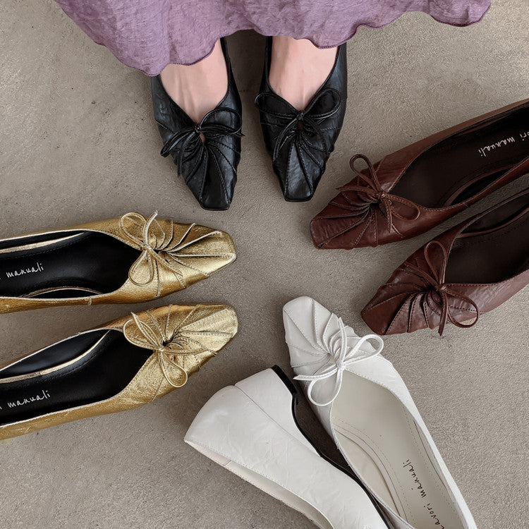 Karin Luna French Style Wrinkled Square Toe Height-Increasing Flats