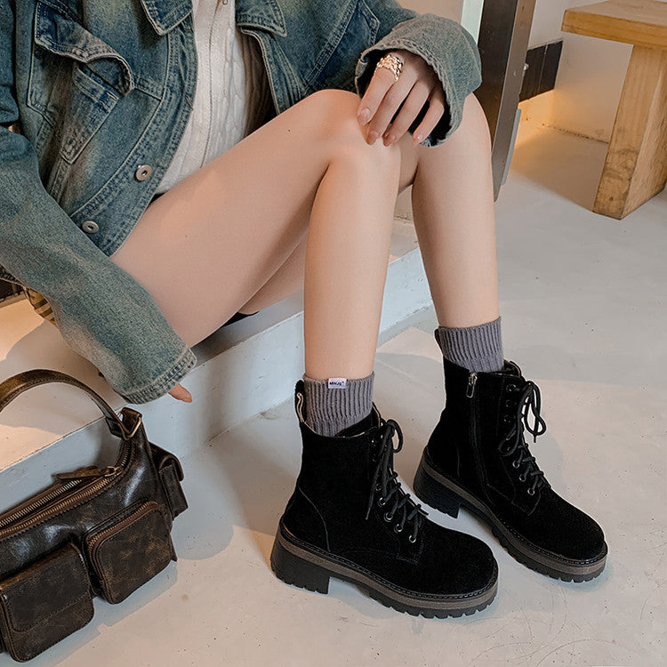 Karin Luna In Stock Casual style thin strap round toe suede ankle boots
