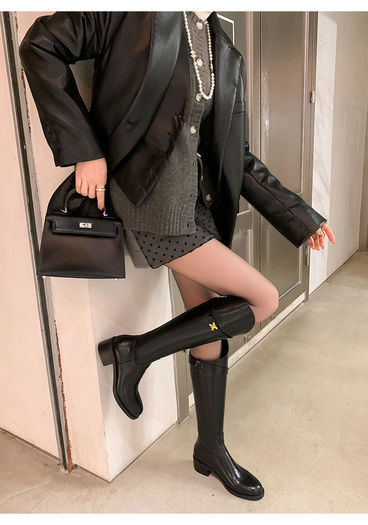 Karin Luna In Stock Classic Style Now Round Toe Flat Bottom Casual Slimming Knight Boots