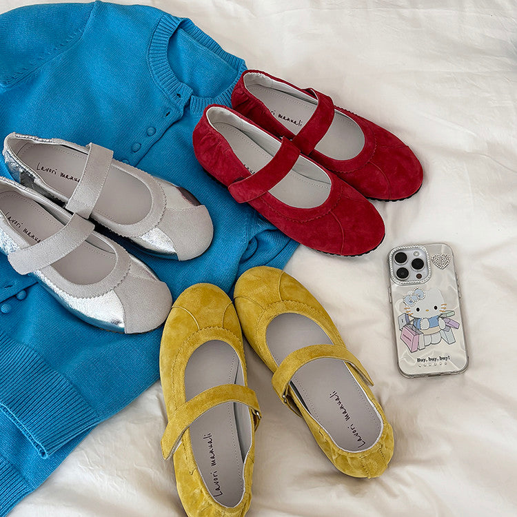Karin Luna Casual Shoes Series~  In Stock In Stock Magic Tape Round Toe Internal Height Increase Single Strap Flats