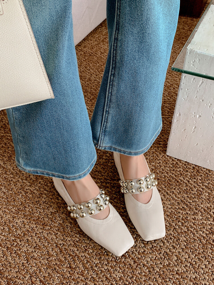 Karin Luna In Stock Spot Goods  Pig Nose Metal Strap Super Soft Granny Full Leather Mary Jane Shoes