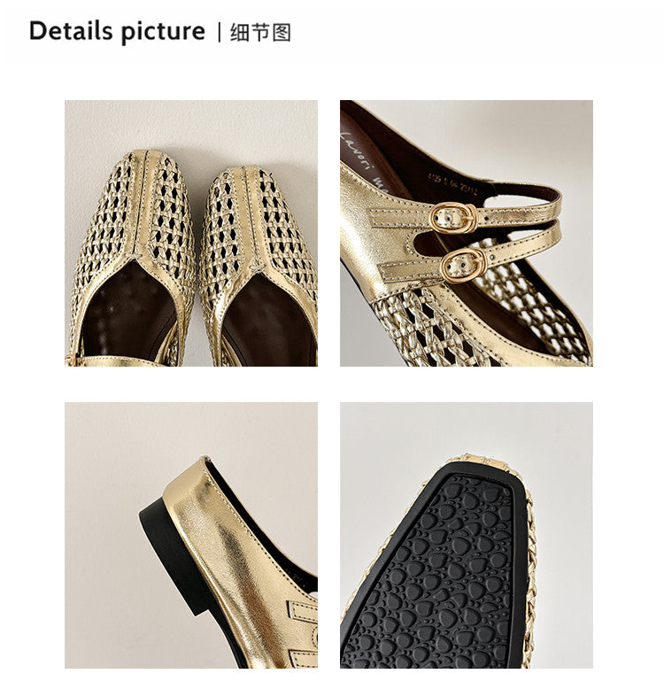 Karin Luna In Stock Spot Goods Hollow Woven One-Strap Closed-Toe Slippers