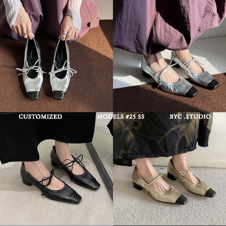 Karin Luna In Stock Spot Goods  Retro Sweet Bowknot Granny Wrinkled Single Shoes