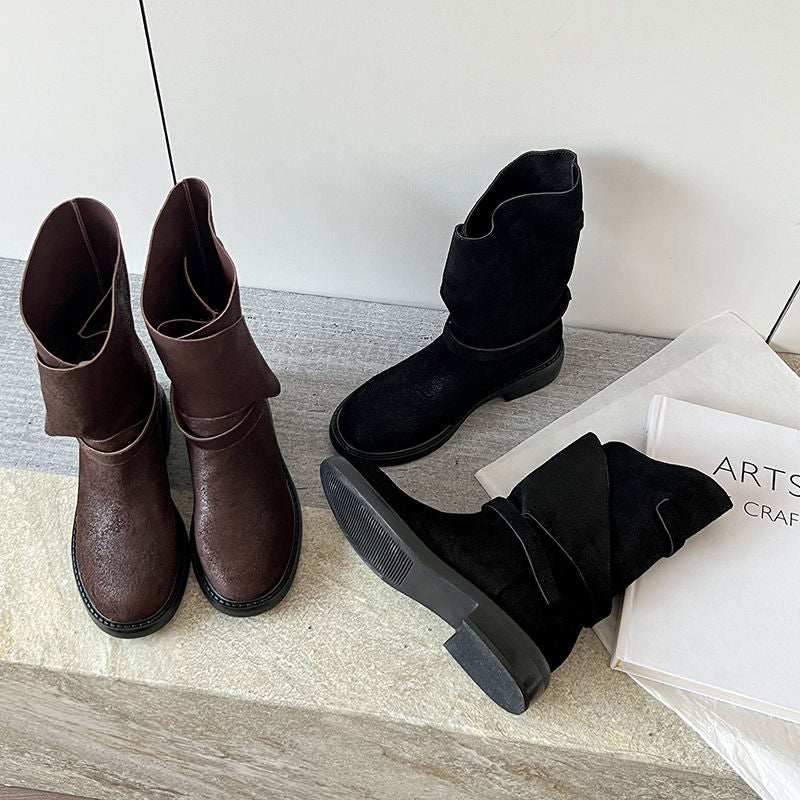 Karin Luna In Stock Spot Goods  Super textured Lazy Style Thick-Soled Ankle Boots
