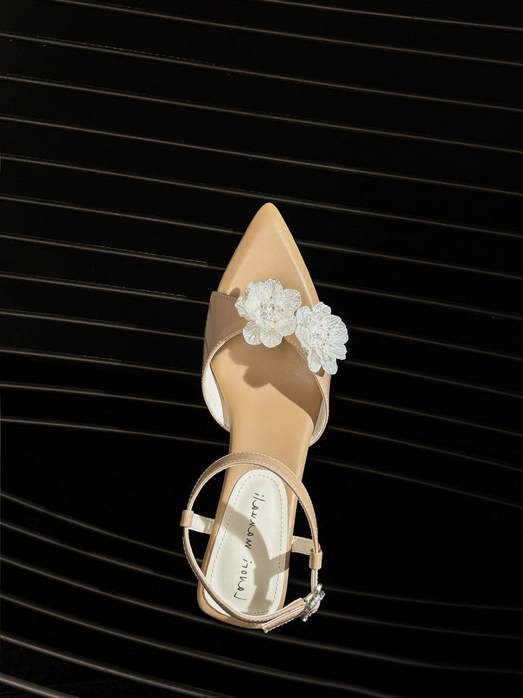 Karin Luna In Stock Spot Goods  Classic Camellia Pointed Toe Elegant Irregular Heel Sandals