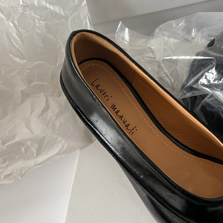 Karin Luna In Stock Spot Goods  Retro Full Leather Square Toe Shallow Mouth Single Shoes
