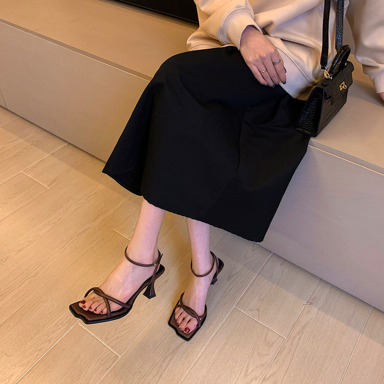 Karin Luna Classic Style  In stock  Basic Versatile Cross Strap High Heel Sandals