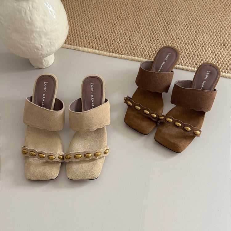 Karin Luna Hot-Selling Element Amber Heel~Spot Goods Spot Goods  Vacation Style One-Strap Amber Irregular Heel Slippers