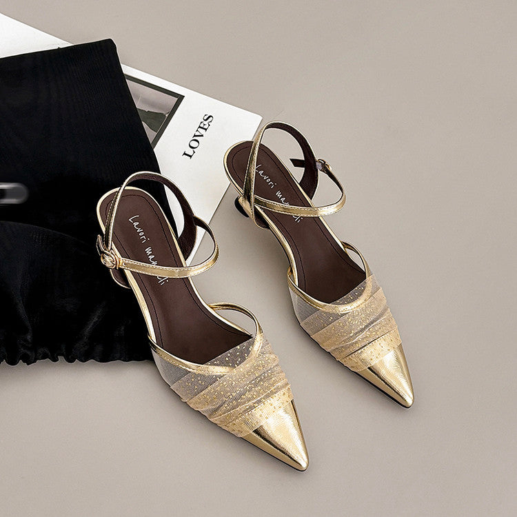 Karin Luna In Stock Spot Goods  Elegant Mesh Pointed Toe Sandals