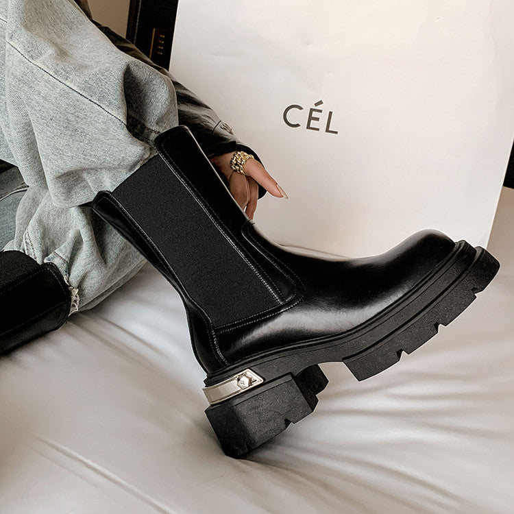 Karin Luna In Stock Spot Goods Casual Square Toe Thick Sole Chelsea Short Boots