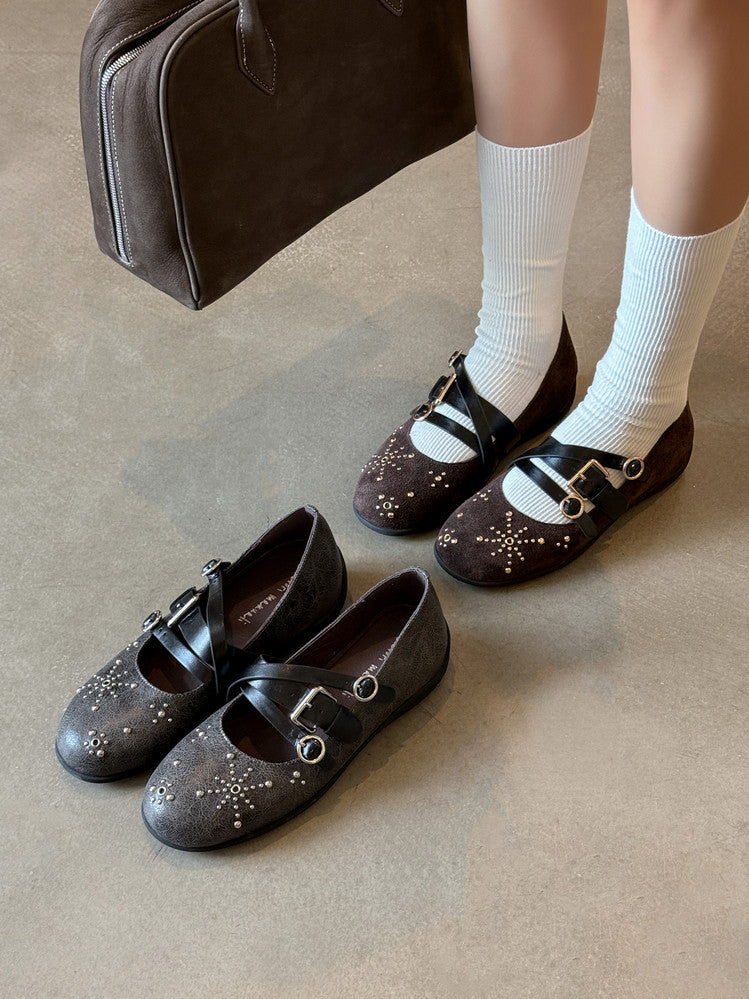 Karin Luna In Stock Spot Goods Studded Rivet Hidden Wedge Mary Jane Shoes