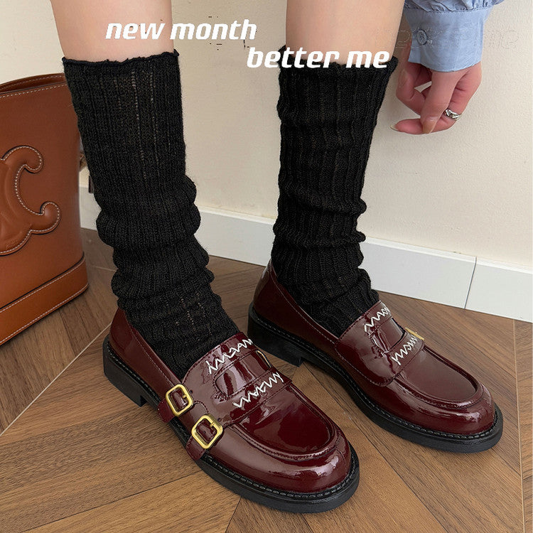 Karin Luna In Stock Spot Goods  Retro Style Slip-On Metal Buckle Loafers