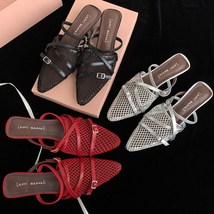 Karin Luna In Stock  Spot Goods  Mesh Series Elegant Closed-Toe Belt Buckle Slippers
