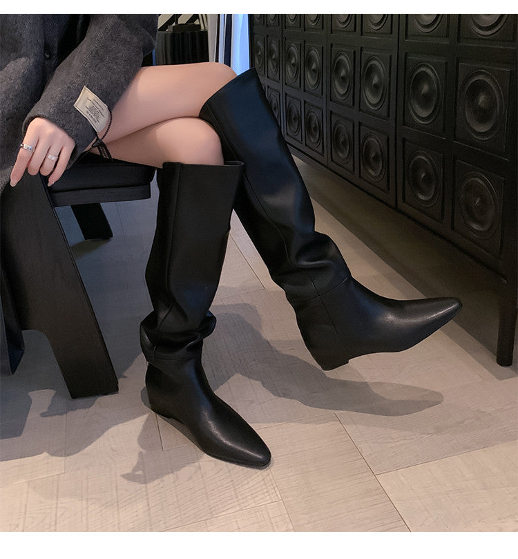 Karin Luna Elegant Style Slanted Inner Height-Increasing Long Boots