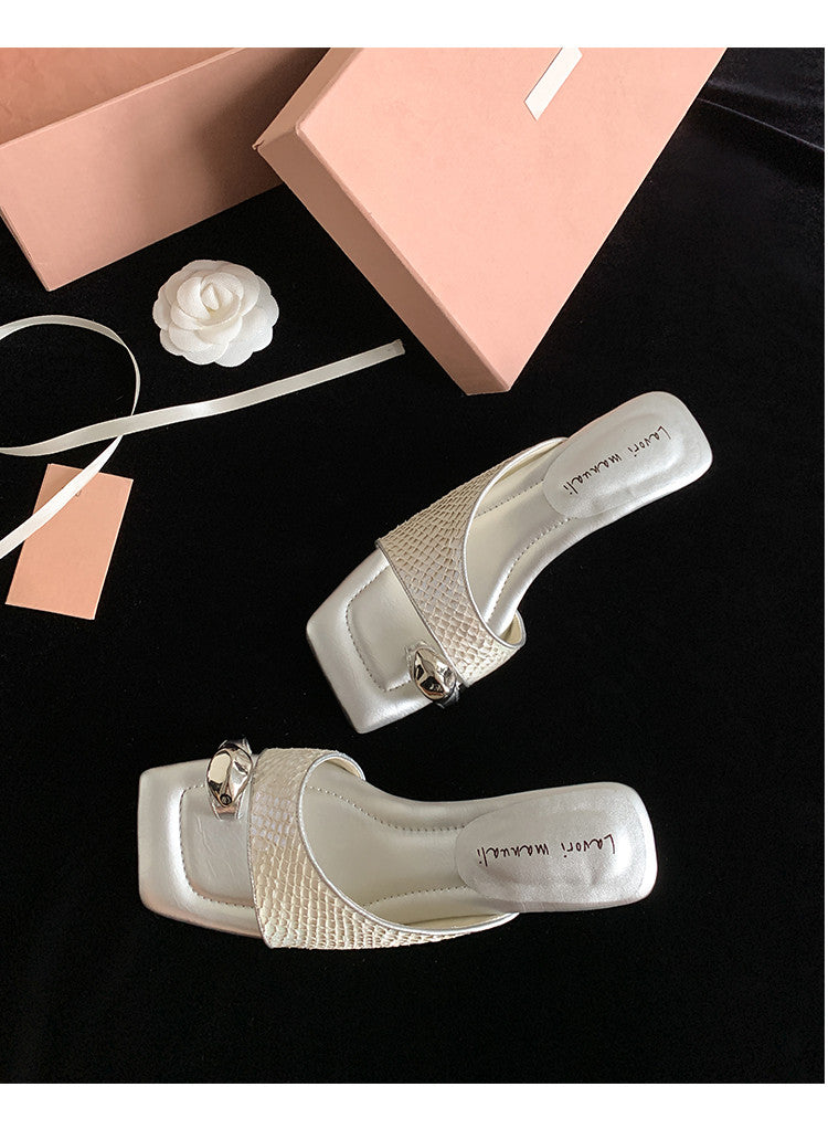 Karin Luna Fish Skin Series~Minimalist Square Toe Popular Irregular Heel Slippers