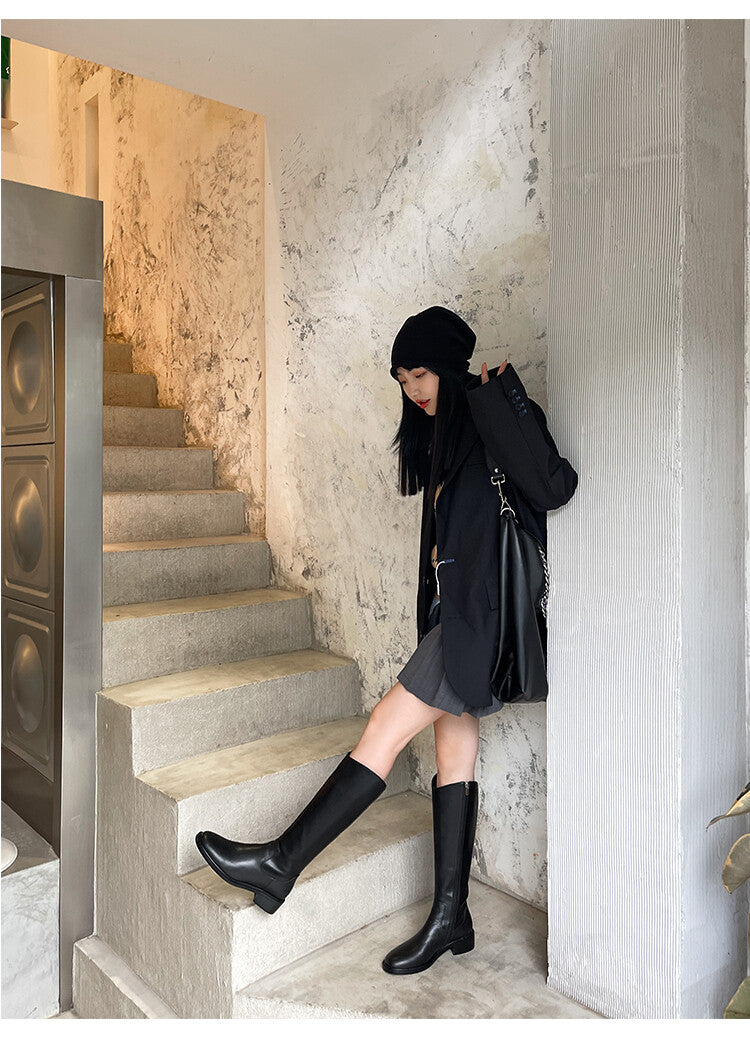 Karin Luna In Stock  Cowhide Niche Versatile Style Knight Boots