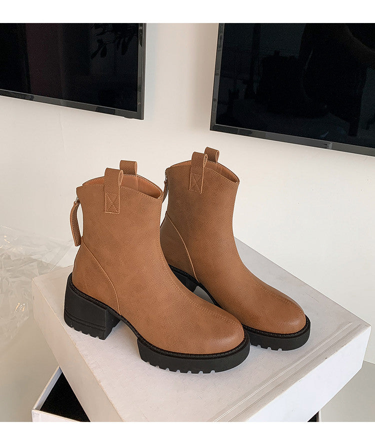 Karin Luna In Stock Versatile Round Toe Chunky Heel Ankle Boots