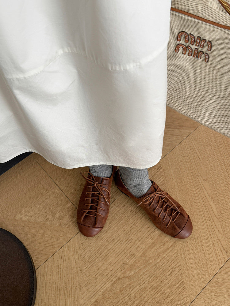 Karin Luna In Stock In Stock   Xiaohongshu Hot-Selling Lace-Up Round-Toe Deep Mouth Single Shoes