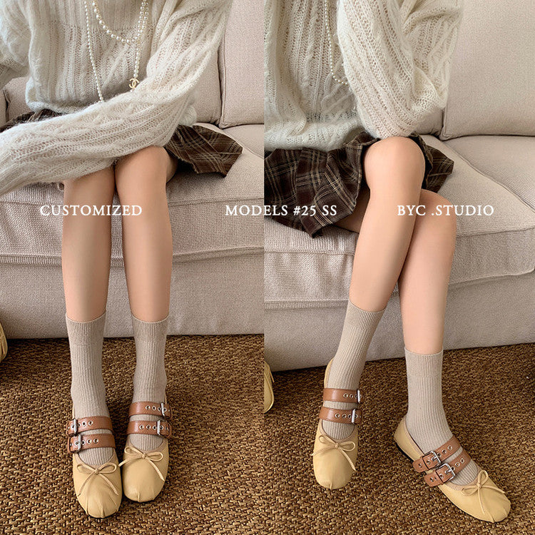 Karin Luna In Stock Spot Goods Minimalist Retro Round Toe Mary Jane Bowknot Height-Increasing Flats