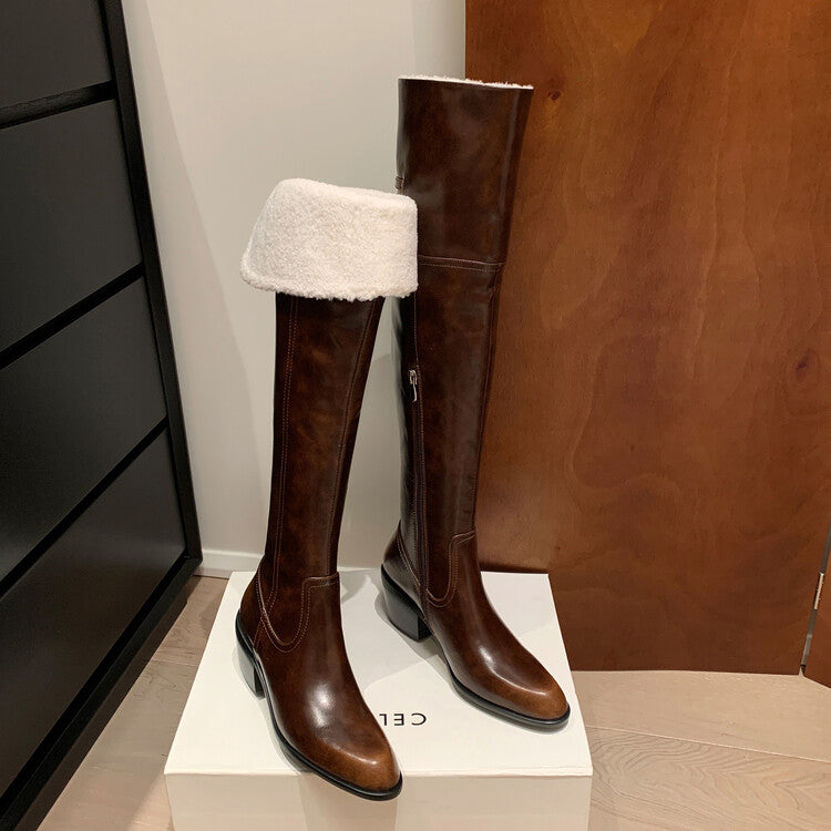 Karin Luna exploded  Three versions exploded Single Fleece Lining Fur Collar Version  Thick Fur Collar Foldable Hot-Selling Full Cowhide Pointed Toe Chunky Heel Classic Style