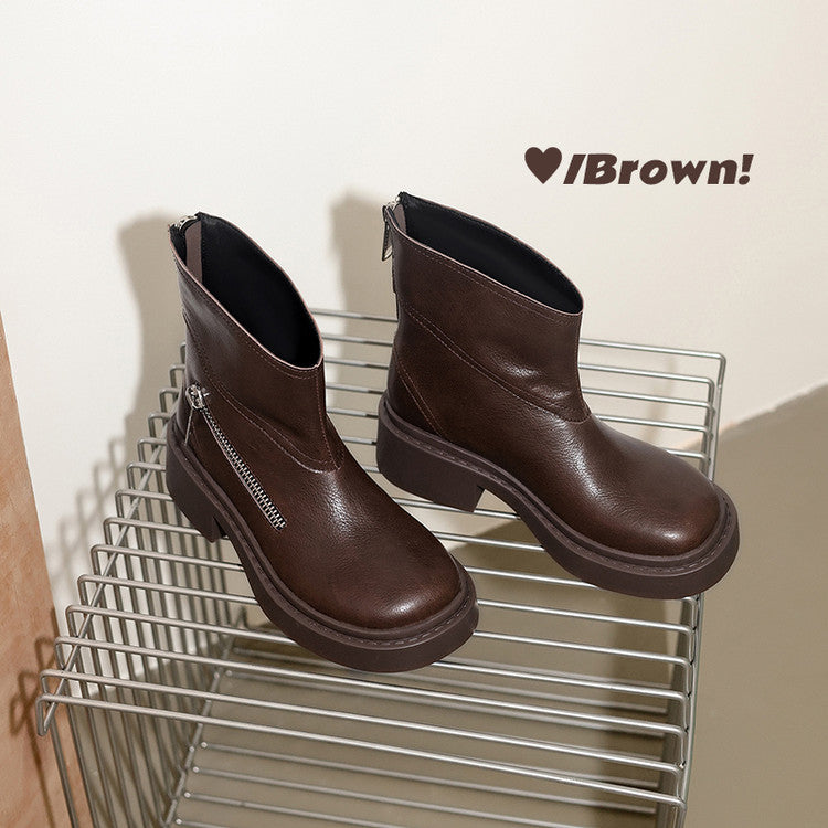 Karin Luna Niche Diagonal Zipper Basic Thick Sole Short Boots