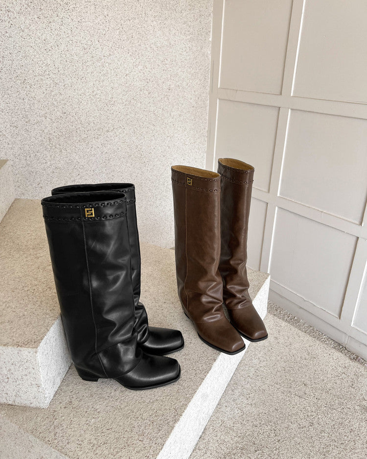 Karin Luna In Stock In Stock European and American Style Square Toe Thick Sole Long Boots