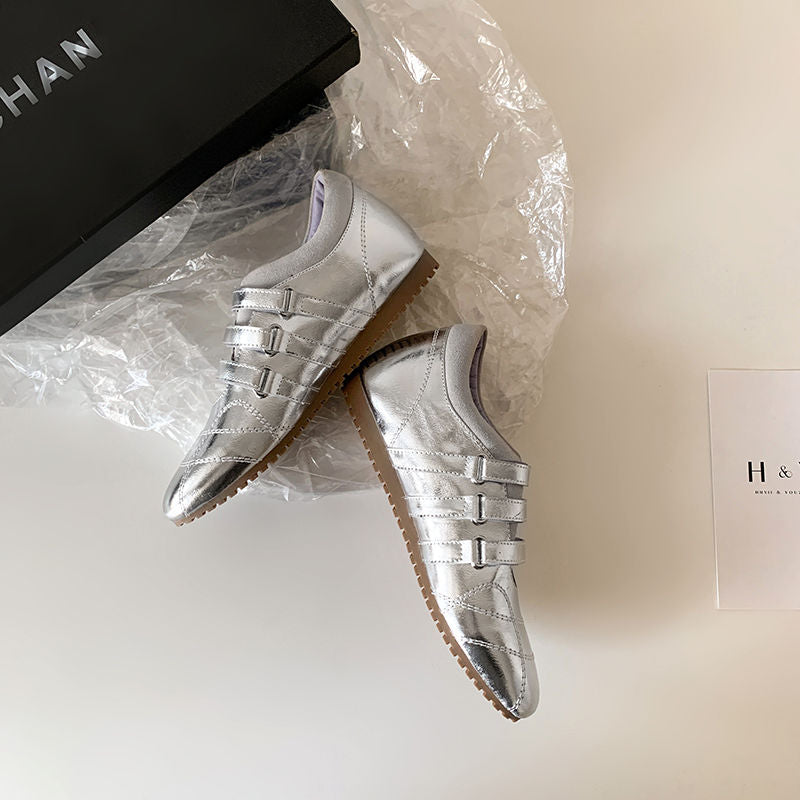 Karin Luna Casual Shoes Series~  In Stock In Stock Magic Tape Round Toe Internal Height Increase Single Strap Flats