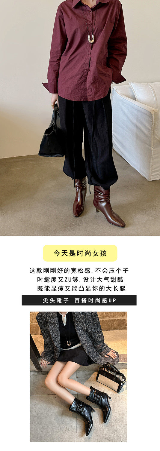 Karin Luna In Stock Spot Goods  Retro Wrinkled Small Square Toe Short Boots