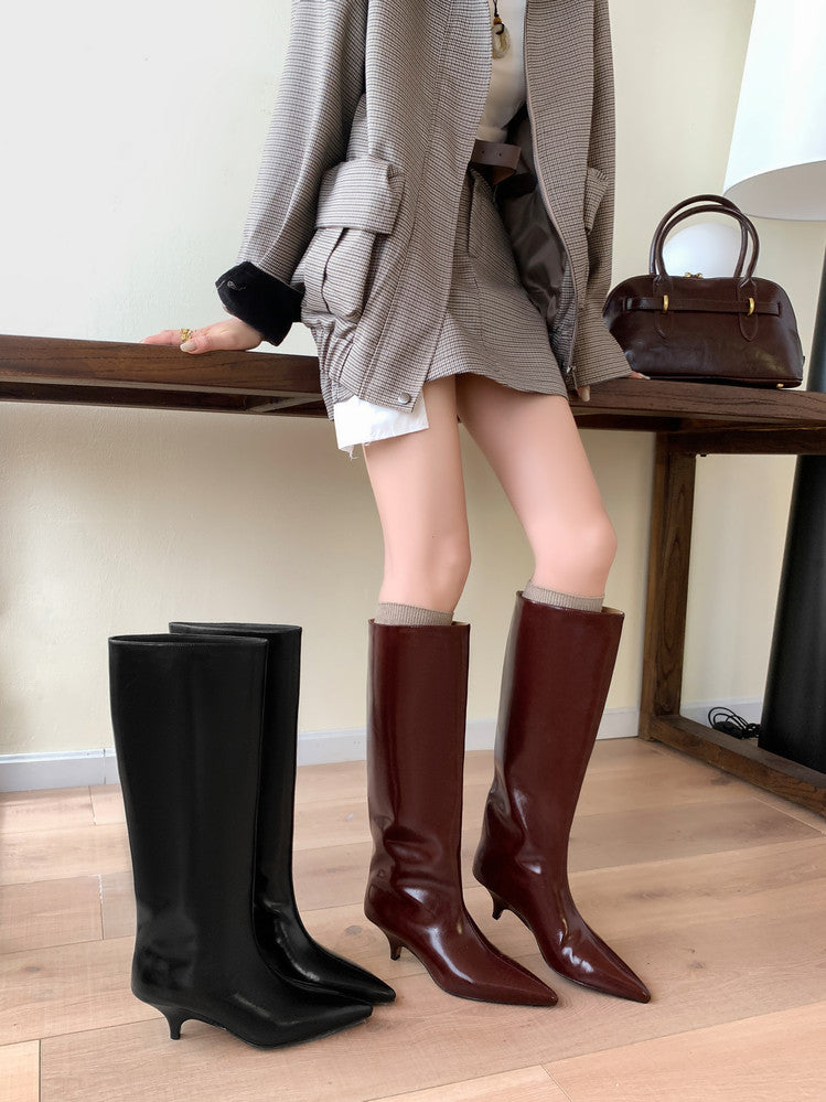 Karin Luna In Stock In Stock    Stunning Elegant Style Kitten Heel Straight Long Boots