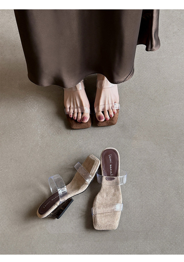 Karin Luna Hot-Selling Amber Element~Spot Goods Spot Goods Transparent tpu   Minimalist Square-Toed One-Strap Slippers