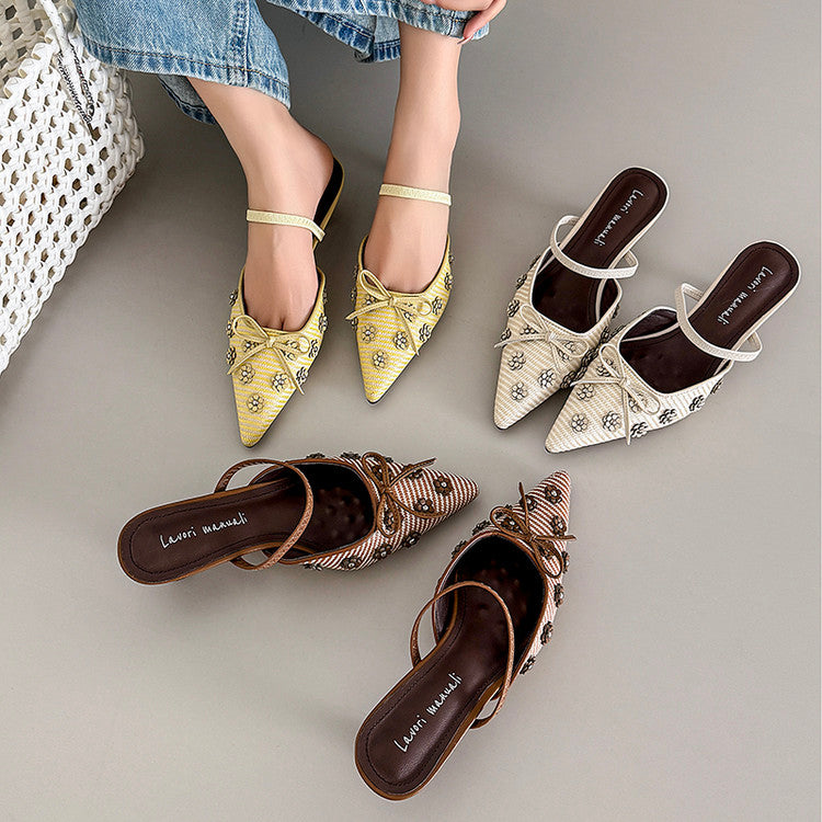 Karin Luna In Stock Spot Goods  Elegant Floral Pointed Toe Rhinestone Slippers