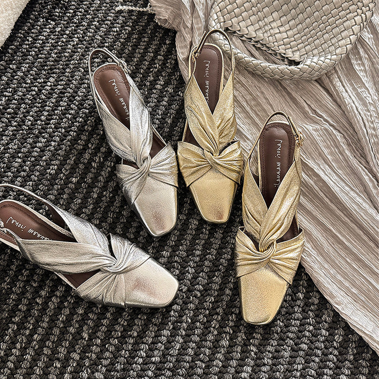 Karin Luna French Retro Wrinkled Small Square Toe Elegant Closed-Toe Sandals