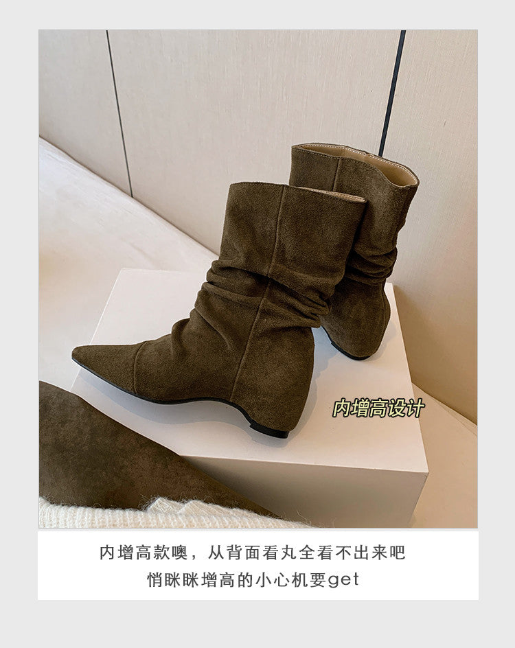 Karin Luna Data Hot-Selling Pointed Toe Slouchy Matte Western Short Boots