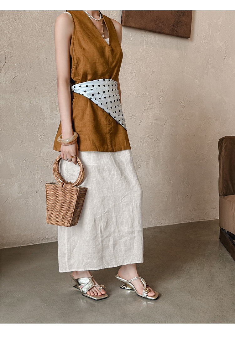 Karin Luna Braided Style ~Cross Strap Square Toe Irregular Heel Slippers