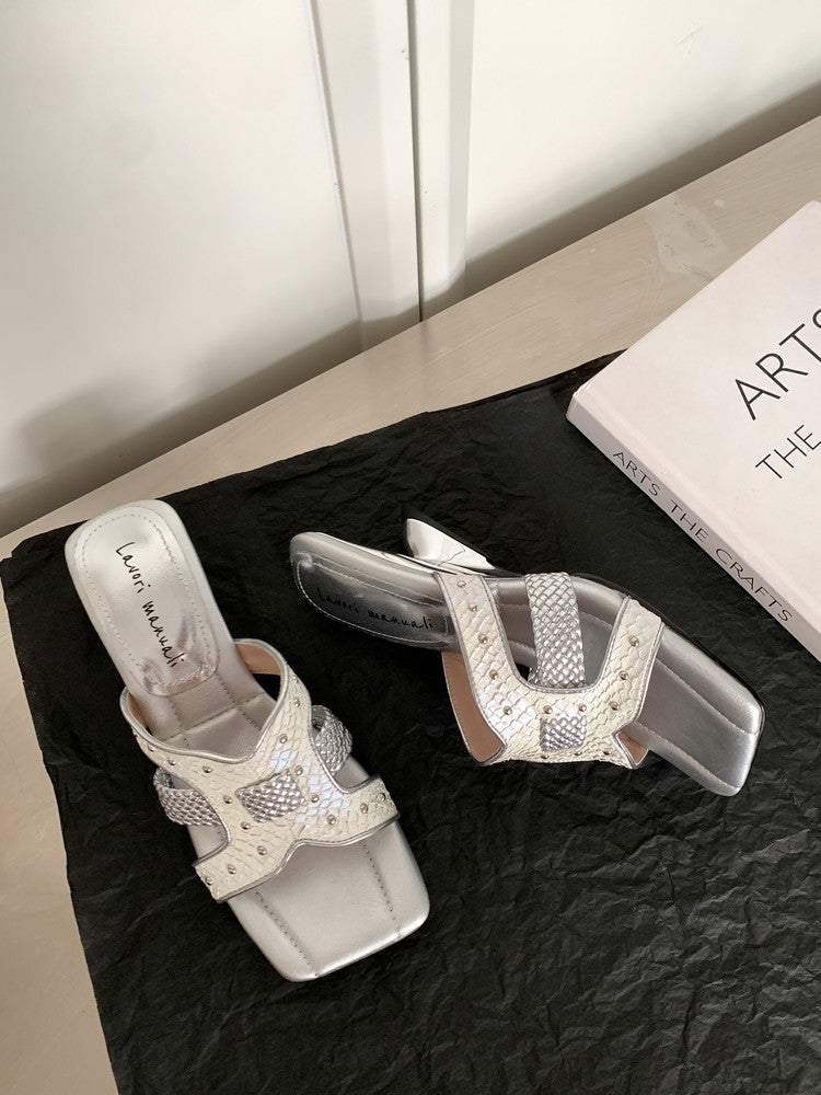 Karin Luna Fish Skin Series~ Hot-selling Square-Toe Slippers with Built-in Traffic