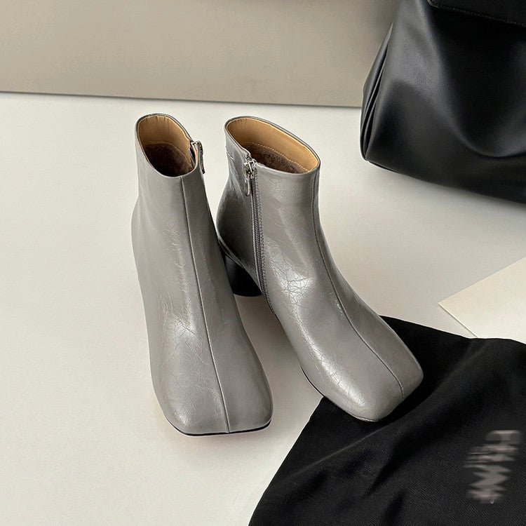 Karin Luna French Style Square Toe Chunky Heel Ankle Boots