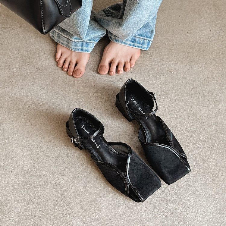Karin Luna In Stock In Stock  Internet Celebrity Style Square Toe Mesh Chunky Heel Sandals